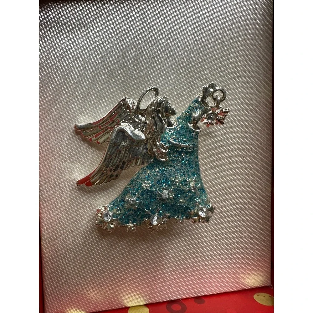 New‎ Christopher Radko Brooch Pin Blue Silver Glitter Boxed Shiny Brite